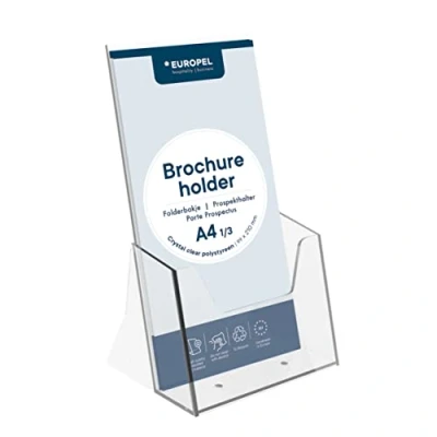 Abbildung von EUROPEL Brochure and literature holder, 1/3 A4 format, impact resistant plastic construction, brochure, flyer menu holder dispenser for office, restaurants reception, portrait format.