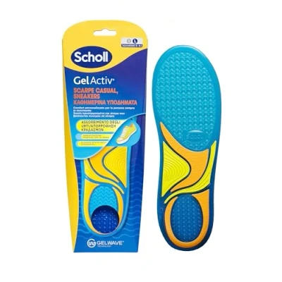Abbildung von Scholl GelActiv Einlegesohlen, Freizeitschuhe und Sneakers, Einlegesohlen aus Memory Schaum mit dämpfender GelWave Technologie, Komfort für Menschen, die immer in Bewegung sind, bequeme Füße den