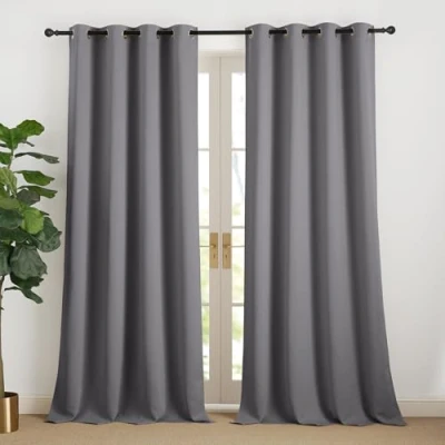 Abbildung von NICETOWN Vorhang 240 cm Lang Übergardinen Wohnzimmer Modern Dicker Gegen Kälte Gardinen Grau Blickdicht Verdunkelungsvorhang Ösen Vorhänge Ösenschal 2er Set, H240 x B140