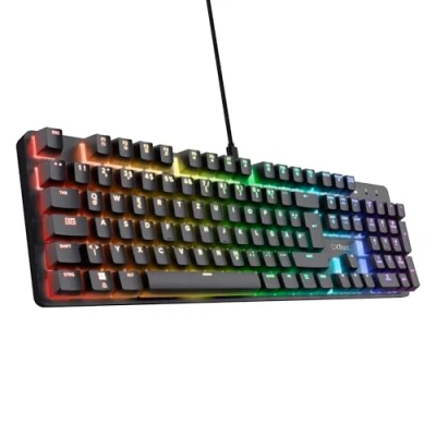 Abbildung von Trust GXT 871 Zora Mechanische Tastatur Deutsches QWERTZ Layout mit RGB Beleuchtung, Lineare Huano Switches, N Key Rollover Anti Ghosting, USB Programmierbare Gaming für PC Laptop