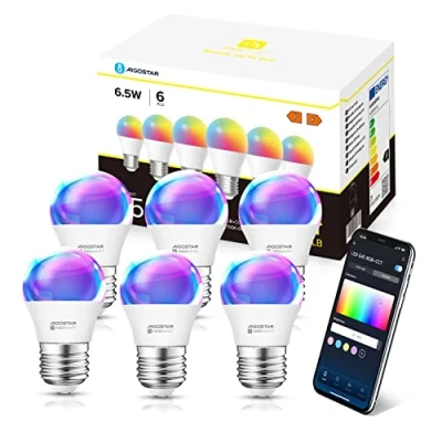 Abbildung von Aigostar Alexa Lampe, Glühbirne G45 E27 6.5W, Smart RGBCW Kompatibel mit Alexa/Google Home, Kein Hub Erforderlich. Fernbedienung, Sprachsteuerung, 6 Stücke