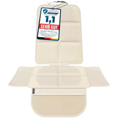 Abbildung von LIONSTRONG® Kindersitzunterlage Autositzschoner [ISOFIX GEEIGNET] wasserabweisender Polyester Stoff creamweiß Sitzschutz Sitzschoner Auto Kindersitz universell kompatibel (Creme)