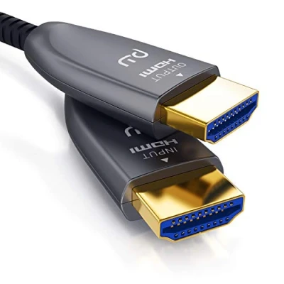 Abbildung von CSL HDMI Kabel 2.0 b Glasfaser 30m 4k 60Hz mit HDR optisches LWL 3D ARC CEC HDCP 2.2 YUV 4 x High Speed Glasfaserkabel Aluminiumstecker Knickschutz