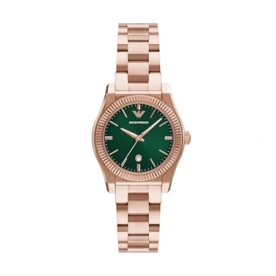 Abbildung von Emporio Armani Watch for Women, Three Hand Quartz Movement and 32MM Case Size with Stainless Steel, Leather or Silicone Strap Roségoldfarbenes Set,