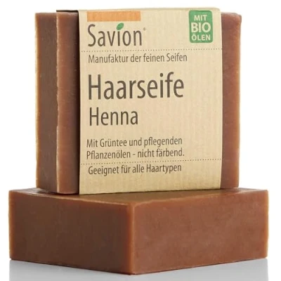 Abbildung von Savion Haarseife Henna, für alle Haartypen, Vegan, Palmölfrei, Tierversuchsfrei, Plastikfrei, 85g