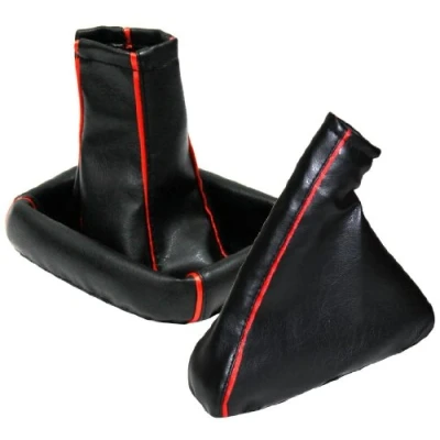 Abbildung von AERZETIX Satz schaltsack + handbremssack kunstleder farbe schwarze/rot leder für auto