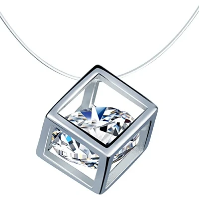 Abbildung von Unendlich U Modisch Würfel 925 Sterling Silber Zirkonia Damen Halskette Anhänger Solitär Kette Transparente Verstellbare Nylonkette,