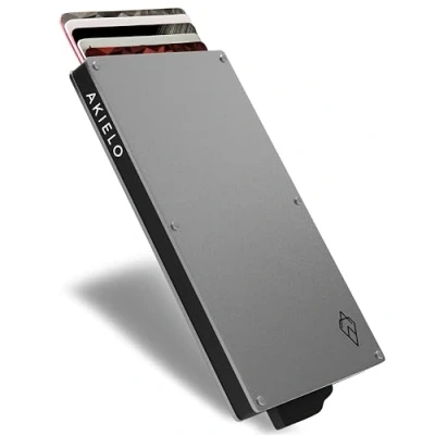 Abbildung von AKIELO Kartenetui mit RFID Schutz und Geschenkbox Minimalistische Geldbörse Herren Kompakte Wallet Kontaktloser Kreditkartenschutz (Alpha Silberne Ausgabe)