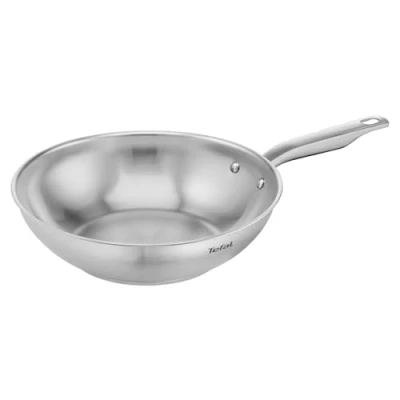Abbildung von Tefal E49219 Virtuoso Wokpfanne 28 cm hochwertiger Premium Edelstahl unversiegelt gebürstetes Finish induktionsgeeignet Backofengeeignet bis zu 250C