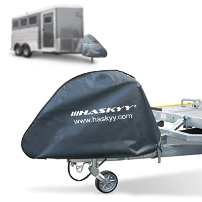 Abbildung von Haskyy Deichselhaube Deichselabdeckung Anhänger Wohnwagen 130x75cm XXXL für aus LKW Plane Wasserdicht I Universal Deichselschutzhülle Anhängerkupplung Abdeckung