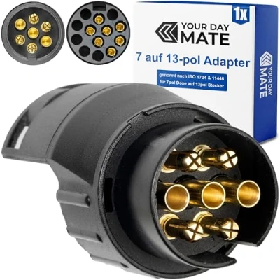 Abbildung von 7 auf 13 Pol Adapter Stecker, Steckverbindung Anhänger Stecker zu Auto Steckdose, Pin nach ISO 1724 und 11446 genormt, AHK Verbinder für 12 V Systeme, Hänger Adapterstecker