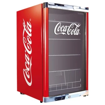 Abbildung von CUBES Coca Cola Kühlschrank 115L Getränkekühlschrank groß mit Glastür, perfekt für Partys &amp; Gewerbe Energieeffizient, 84,5 cm hoch, 104 kWh/Jahr Flaschenkühlschrank
