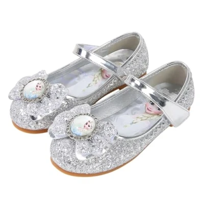 Abbildung von FStory&amp;Winyee Mädchen Prinzessin Schuhe Kinder ELSA Sandalen Partei Glitzer Kristall Kostüm Zubehör Karneval Verkleidung Party Aufführung Fasching Tanzball, Silber, 27 EU