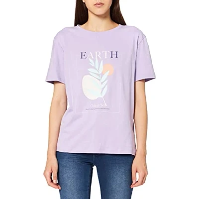 Abbildung von NA KD Damen Earth Printed T Shirt, gebrochenes weiß, XL