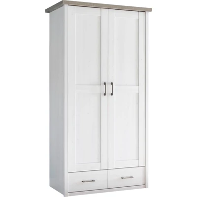 Abbildung von LUCA Eleganter Kleiderschrank Babyzimmer 2 türig Vielseitiger Drehtürenschrank mit viel Stauraum in Pinie Weiß / Trüffel 106 x 201 55 cm (B/H/T)