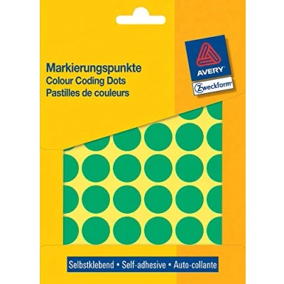 Abbildung von AVERY Zweckform 3376 selbstklebende Markierungspunkte (Ø 18 mm, 1.056 Klebepunkte auf 22 Bogen, runde Aufkleber für Kalender, Planer und zum Basteln, Papier, matt) grün