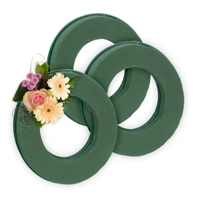 Abbildung von Relaxdays Steckschaum für Frischblumen, 3er Set, Ring, Ø 25 cm, Blumengesteck zum Basteln, Schaumstoff Steckkranz, grün