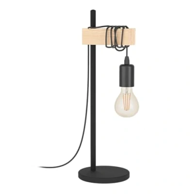 Abbildung von EGLO Tischlampe Townshend, Vintage Tischleuchte im Industrial Design, Retro Lampe, Nachttischlampe aus Stahl und Holz, Farbe Schwarz, braun, FSC zertifiziert, Fassung E27, inkl. Schalter