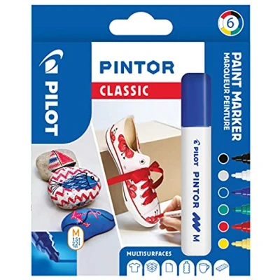 Abbildung von PILOT PINTOR Kreativmarker 6 Stück in M Klassische Farben Farbmarker Stifte für DIY Projekte, fast alle Oberflächen, schnell trocknend und gut deckend