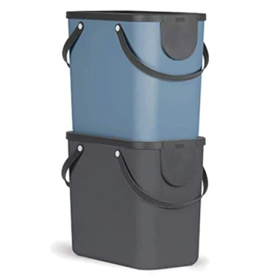 Abbildung von Rotho Albula 2er Set Mülltrennungssystem 25l für die Küche, Kunststoff (PP) BPA frei, anthrazit/blau, 2 x (40.0 23.5 34.0 cm)