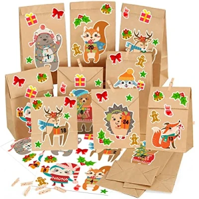 Abbildung von Adventskalender zum Befüllen Tüten Kinder DIY Kraftpapier Weihnachten Geschenktüten Selbstbefüllen, Weihnachtskalender Selber Basteln, Papiertüten Selberfüllen