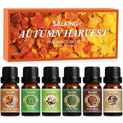 Abbildung von SALKING Herbst Ätherische Öle Set, 6x10mL 100% Bio Aromatherapie Duftöl GeschenkSet für Diffuser, Luftbefeuchter, Massage, Kürbisgewürz, Vanille, Waldkiefer, Apfelwein, Zimt, Zimtkekse