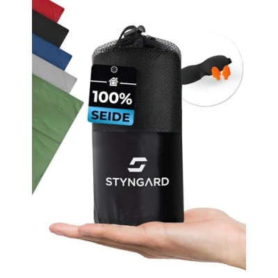 Abbildung von STYNGARD Hüttenschlafsack Seide 100% [200g] Seidenschlafsack Ultraleicht kleines Packmaß Dünner Schlafsack Inlett leicht &amp; weich Modell Sydney