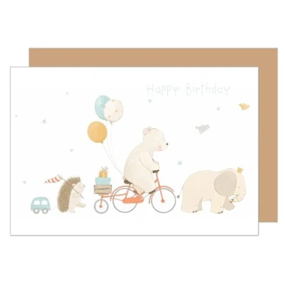 Abbildung von Edition Seidel Premium Geburtstagskarte mit Umschlag. Glückwunschkarte Karte Billet Geburtstag Kind Mädchen Junge Tiere Elefant Bär Igel Luftballons (G3515 SW024)