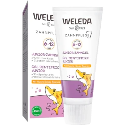 Abbildung von WELEDA Bio Junior Zahngel mit Fluorid Naturkosmetik Zahnpasta für Kinder von 6 12 Jahren. Natürliches Zahnpflege Gel schützt vor Karies &amp; fördert die Härtung des Zahnschmelzes (vegan, 1x 50ml)