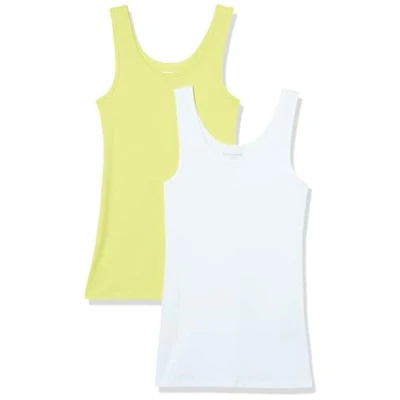 Abbildung von Amazon Essentials Damen Tanktop schlanke Passform, 2er Pack, Gelb/Weiß, L