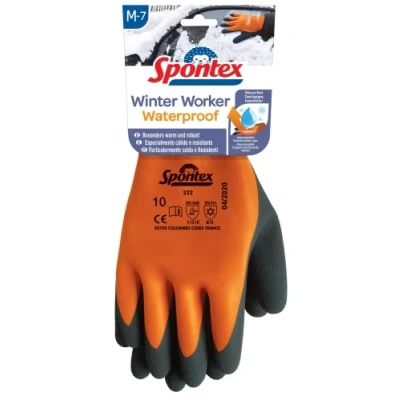 Abbildung von Spontex Winter Worker Waterproof Handschuhe, Wasserfeste Arbeitshandschuhe mit zweilagigem Innenfutter, hoher Kälteschutz, Latexbeschichtung, Größe M, 1 Paar, 12322087, Orange/Schwarz, M (1 Paar)