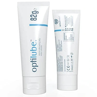 Abbildung von OptiLube Tuben Steriles Gleitgel in 5g, 42g, 82g und 113g Tuben, wasserlöslich mit einfacher Klappkappe (82g Tube Box von 1)