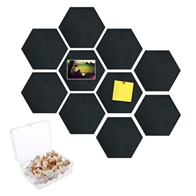 Abbildung von Feelava Pinnwand, Korktafel, 10 Stück, sechseckig, Filztafel, Filz Memoboard, schwarze Filzfliesen, Memo Pinnwände, Hinweis, gerahmte Pinnwand mit Pinnnadel für Zuhause, Büro, Klas