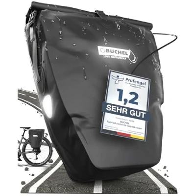 Abbildung von Büchel fahrradtasche für Gepäckträger I 25.4 L 100% Wasserdicht mit Tragegriff und Schultergurt gepäckträger, gepäckträgertasche, fahrrad taschen hinten