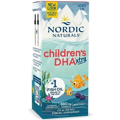 Abbildung von Nordic Naturals Children&#039;s DHA Xtra, 880mg Omega 3, Beerenaroma, mit EPA und DHA, 60ml, Laborgeprüft, Sojafrei, Glutenfrei, Ohne Gentechnik