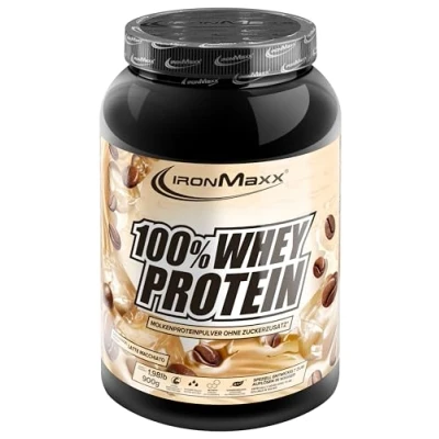 Abbildung von IronMaxx 100% Whey Protein Pulver Latte Macchiato 900g Dose zuckerreduziertes, wasserlösliches Eiweißpulver aus Molkenprotein viele verschiedene Geschmacksrichtungen