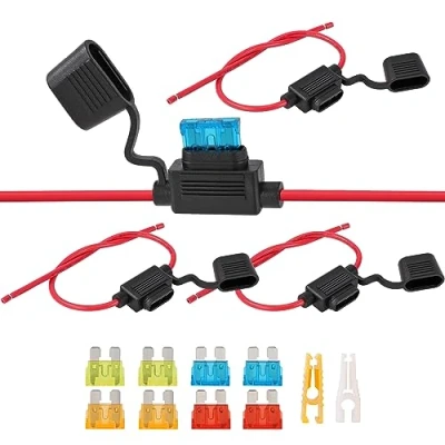 Abbildung von Auto Sicherungshalter Wasserdichte 12V 32V Kfz Flachsicherungshalter 14AWG mit 8 pcs Flachsicherungen 5/10/15/20A für Lkw Motorrad Boot schwarz