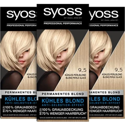 Abbildung von Syoss Color Coloration 9_5 Kühles Perlblond Stufe 3 (3 x 115 ml), permanente Haarfarbe für bis zu 10 Wochen Farbintensität und 70 % weniger Haarbruch*