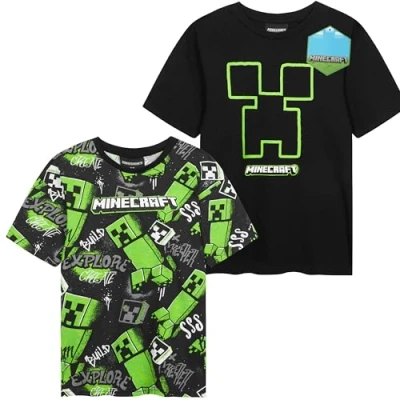 Abbildung von Get Trend Minecraft T Shirts für Jungen Teenager 2er Pack Weich Atmungsaktiv Creeper Gamer Tshirt Kinder Geschenk (5 6 Jahre, Schwarz 2 Pck)