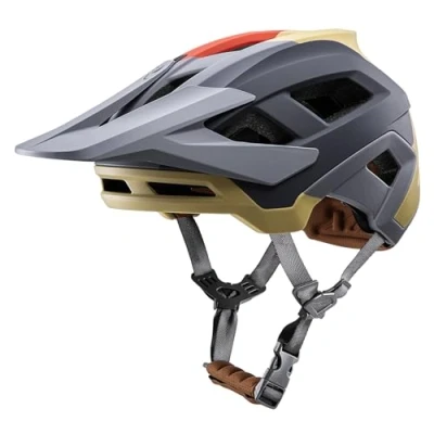 Abbildung von Fahrradhelm Mountainbike Helm MTB Helme Visier Verstellbar für Herren Damen Erwachsene Jugend (Grau Khaki, L(58 61cm))