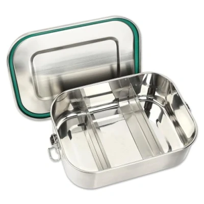 Abbildung von Schramm® Brotdose aus Edelstahl wählbar 800, 1200, 1400, 1700 oder 2200ml Lunchbox mit Fächern inkl. 2 Stück Trennwänden Metalldose Schnapverschluss, Größe:1700 ml