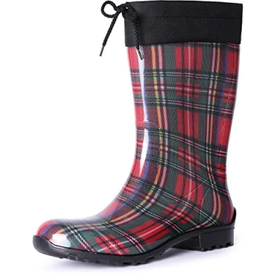 Abbildung von Ladeheid Gummistiefel Damen mit Stulpe Wasserdicht Regenstiefel für Jede Jahreszeit LA 968 (Rot/Gitter, 37 EU)