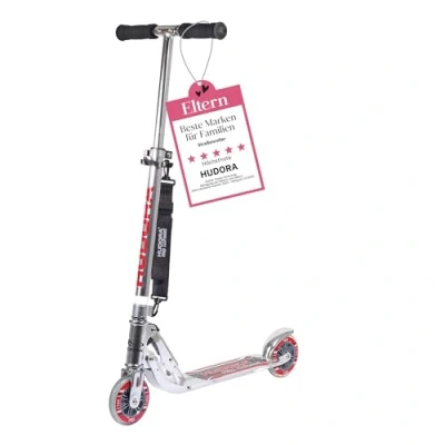 Abbildung von HUDORA BigWheel 125 Scooter Sicherer &amp; hochwertiger Aluminium Roller für Kinder Höhenverstellbarer zusammenklappbarer Cityroller bis zu 100kg Stabiler Tretroller mit Tragegurt