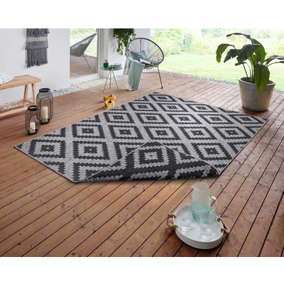 Abbildung von NORTHRUGS in und Outdoor Teppich Malta 80x150cm Wendeteppich Wetterfest Modernes Geometrisches Muster für Balkon Terrasse Garten Wintergarten Wohnzimmerteppich Wasserfest Night Silver