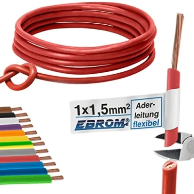 Abbildung von Aderleitung Verdrahtungsleitung Einzelader flexibel 1,5 mm2 PVC Leitung H07V K mm² Farbe: rot viele Längen in 5 Meter Schritten lieferbar, Ihre Länge: 20 m
