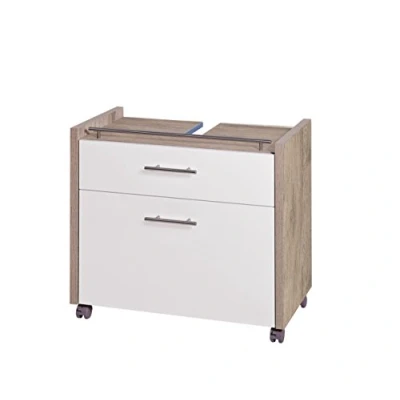 Abbildung von Schildmeyer Waschbeckenunterschrank 133073 Trient, 67 x 35 60.5 cm, weiß glanz / wildeiche Dekor