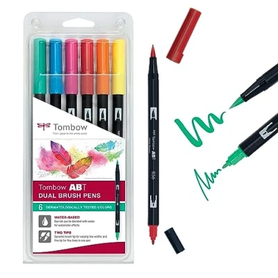 Abbildung von Tombow ABT 6P 3 Fasermaler Dual Brush Pen mit zwei Spitzen 6er Set dermatologisch getestet, 1 Stück (6er Pack)