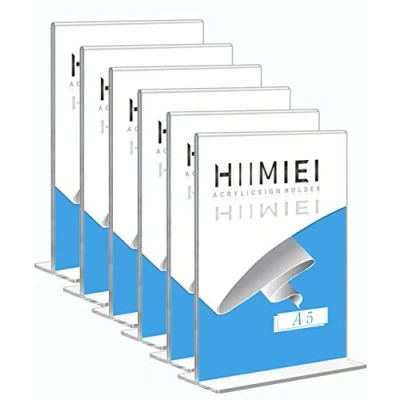 Abbildung von HIIMIEI Tischaufsteller A5 6 Stück T ständer, Form Aufsteller, Acryl Idee für Promotionen, Restaurants, Foto, Menüanzeige, Bar, Dokumente und Mehr Glasklar