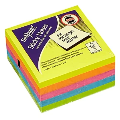 Abbildung von Snopake Sticky Notizblock, Post It, 76 x mm, Neon, unterschiedliche Farben (450 Blatt/Würfel) Artikelnummer 11702 76mm Neon/Assorted Colours