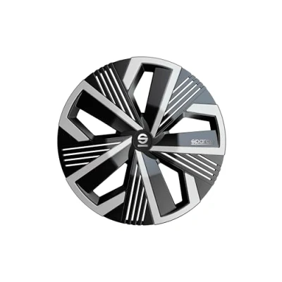 Abbildung von Sparco Satz von 4 Radkappen 15“. Modell Nagoya Schwarz/Silber. Sportliches Design für Ihre Autofelgen. Starke und haltbare Konstruktion.